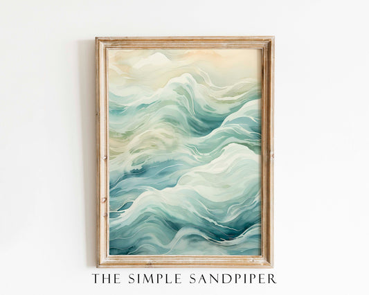 Abstract Watercolor Print, Coastal Waves Art, Tranquil Home Decor, Digital Download, Seaside Gift