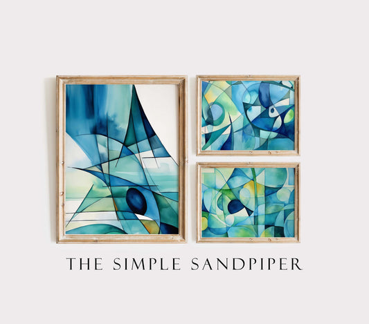 Abstract Watercolor Prints Set, Blue Green Minimalist Art, Digital Download for Living Room or Office, Gift Idea