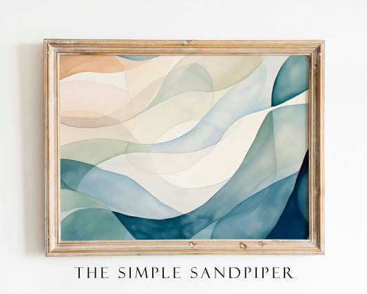 Abstract Ocean Waves Digital Print, Serene Watercolor Coastal Wall Art, Calming Home Decor, Gift for Ocean Lovers