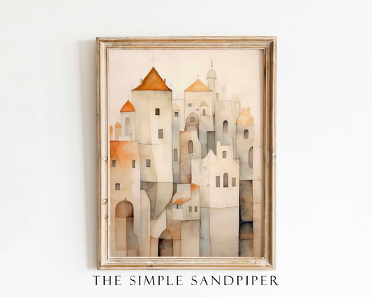 Abstract Coastal Architecture Watercolor Painting, Seascape Wall Art, Coastal Instant Prints, Nautical Digital Download The Simple Sandpiper