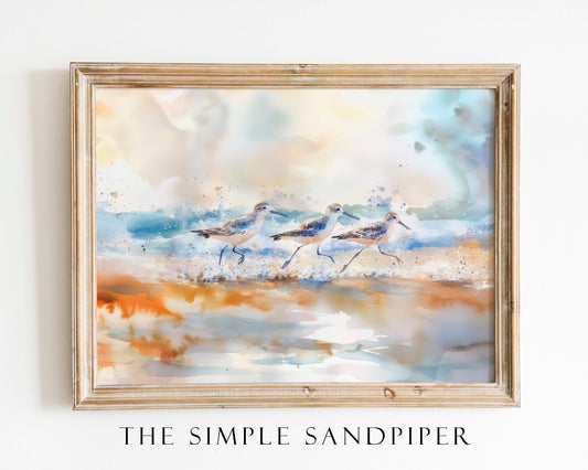 Abstract Sandpiper Watercolor Print, Beach Birds Digital Download, Soft Pastel Coastal Art, Blurred Background, Ocean Shore Wall Decor