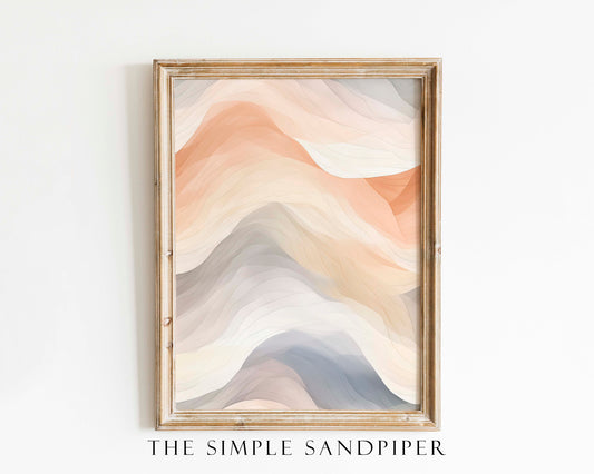Abstract Watercolor Ocean Waves, Soothing Grey Beige Wall Art, Coastal Home Decor, Beach Lover Gift