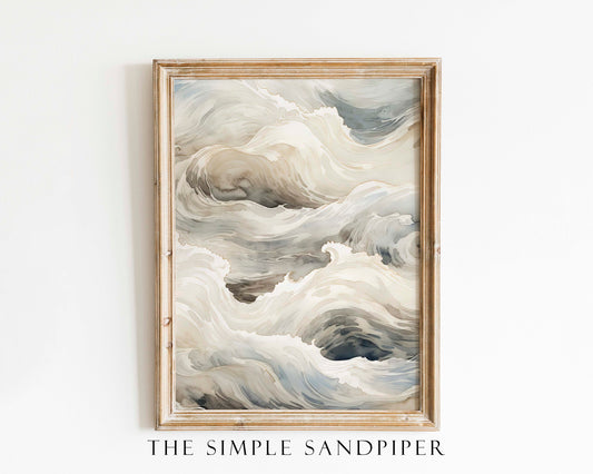 Abstract Wave Watercolor Print, Coastal Harmony Wall Art, Soothing Beach Decor, Digital Download Gift for Her